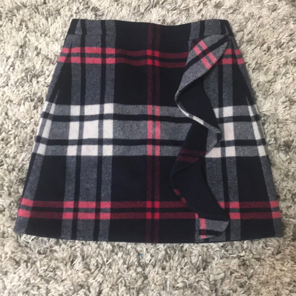 J. Crew Wool Plaid Ruffle Mini Skirt - 00